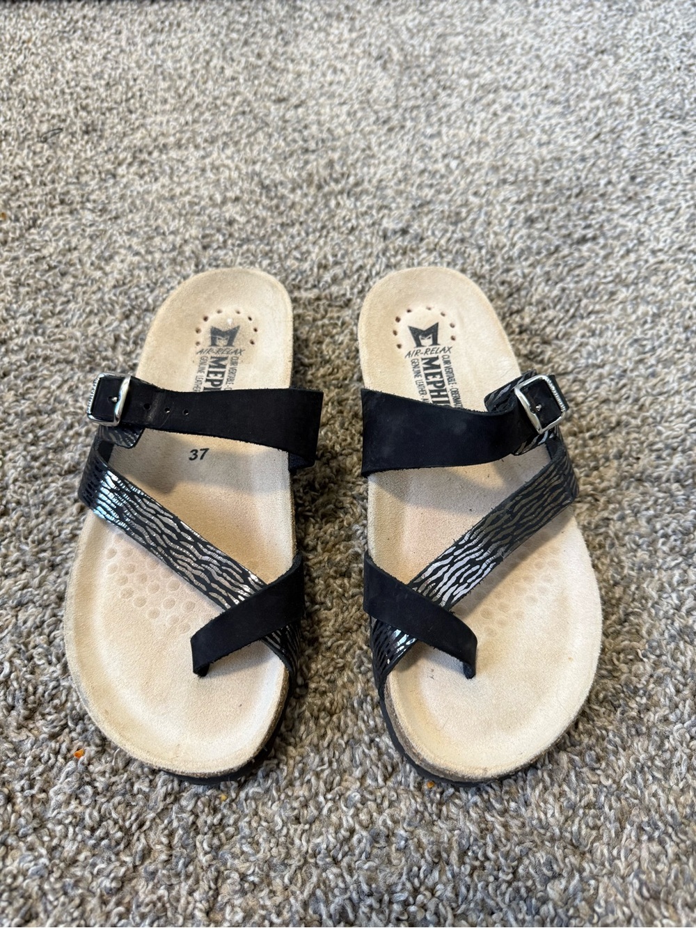 Mephisto Black & Beige Cross-Strap Comfort Sandals